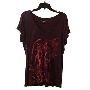 Express Purple V-Neck Floral Embellished Blouse L